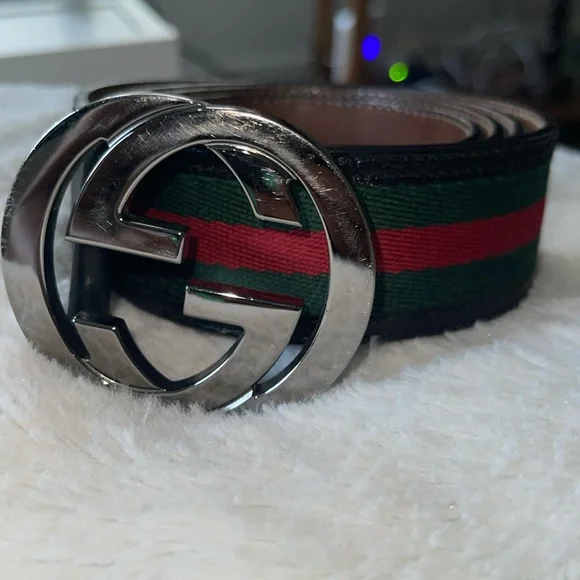 Gucci | Accessories | Gucci Silver Buckle Belt With Green  display picture 3